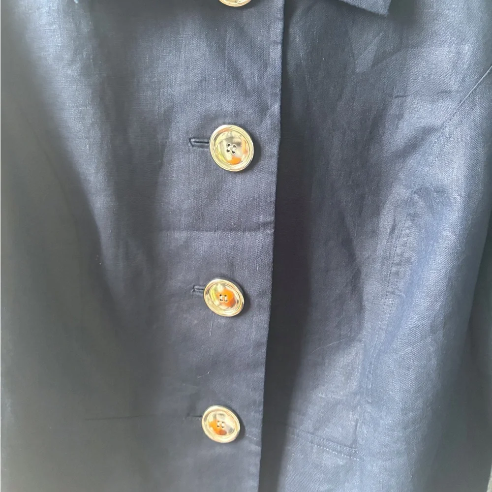 Anne Klein Navy Blue Linen Size 14W Jacket Collared Front Button Office Career - Picture 4 of 9
